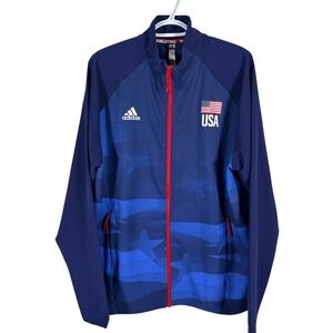 Adidas Team USA Volleyball Jacket Mens M Blue Full Zip Track Top Performance